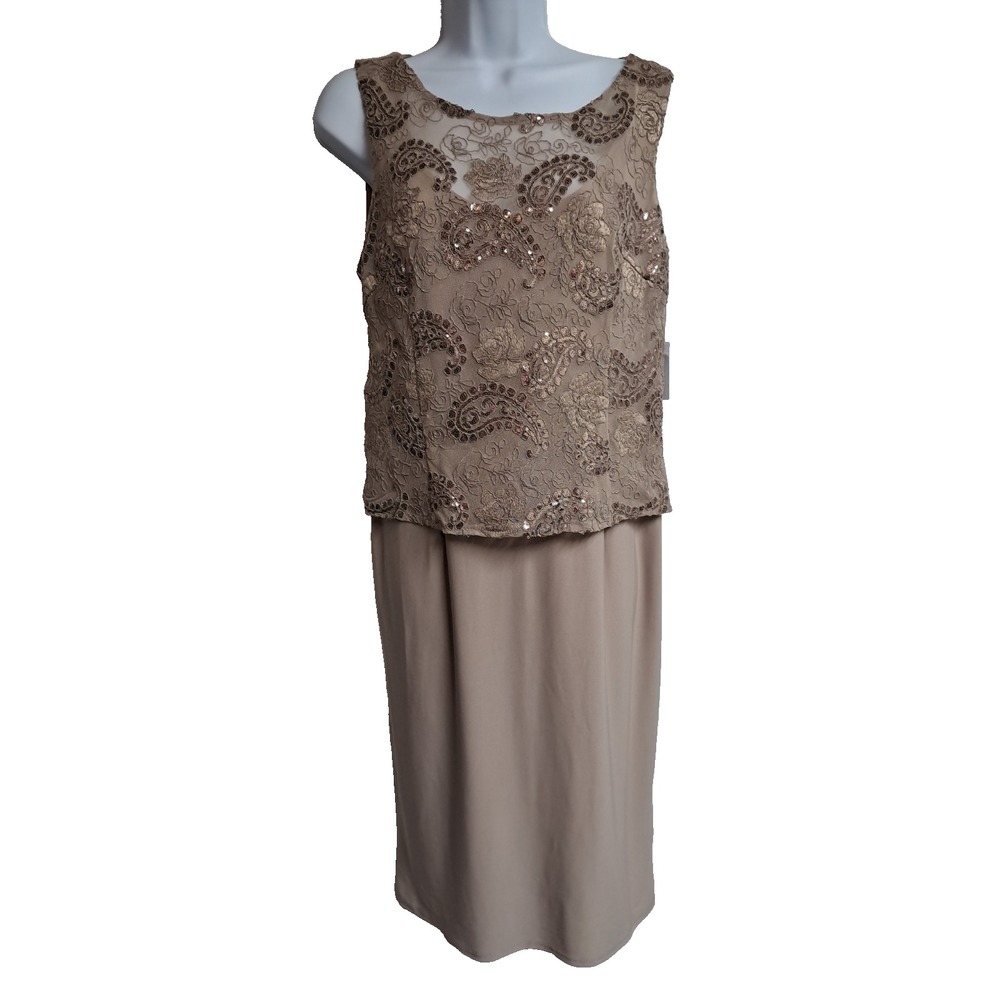 New Maya Brooke Dress Womens 8 Sleeveless Mid-Length Lace Sequin Embellished